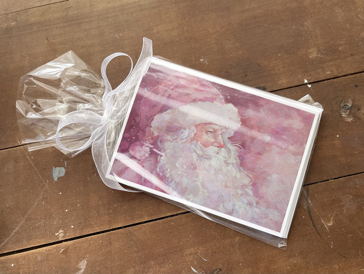 "Starlight Santa" Shabby Chic Pink Holiday Card by Debi Coules (Set of 5)