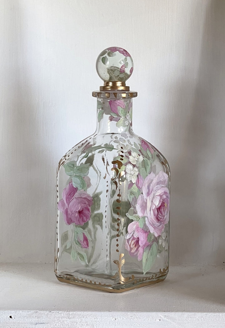 Gorgeous Hand Painted Roses Shabby Chic  Glass Perfume Bottle Original by Debi Coules
