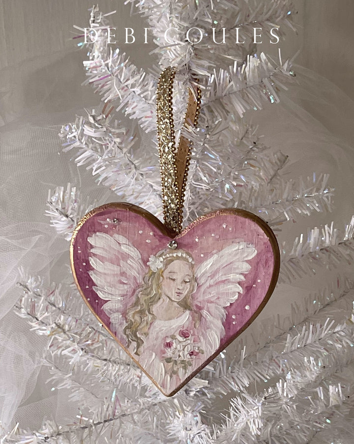 Angel Pink Heart With Roses and Swarovski Crystal Rhinestones Shabby Chic Original Debi Coules