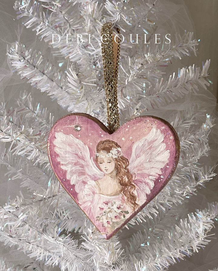 Angel Heart Pink Roses Swarovski Crystal Rhinestones Shabby Chic Original Debi Coules