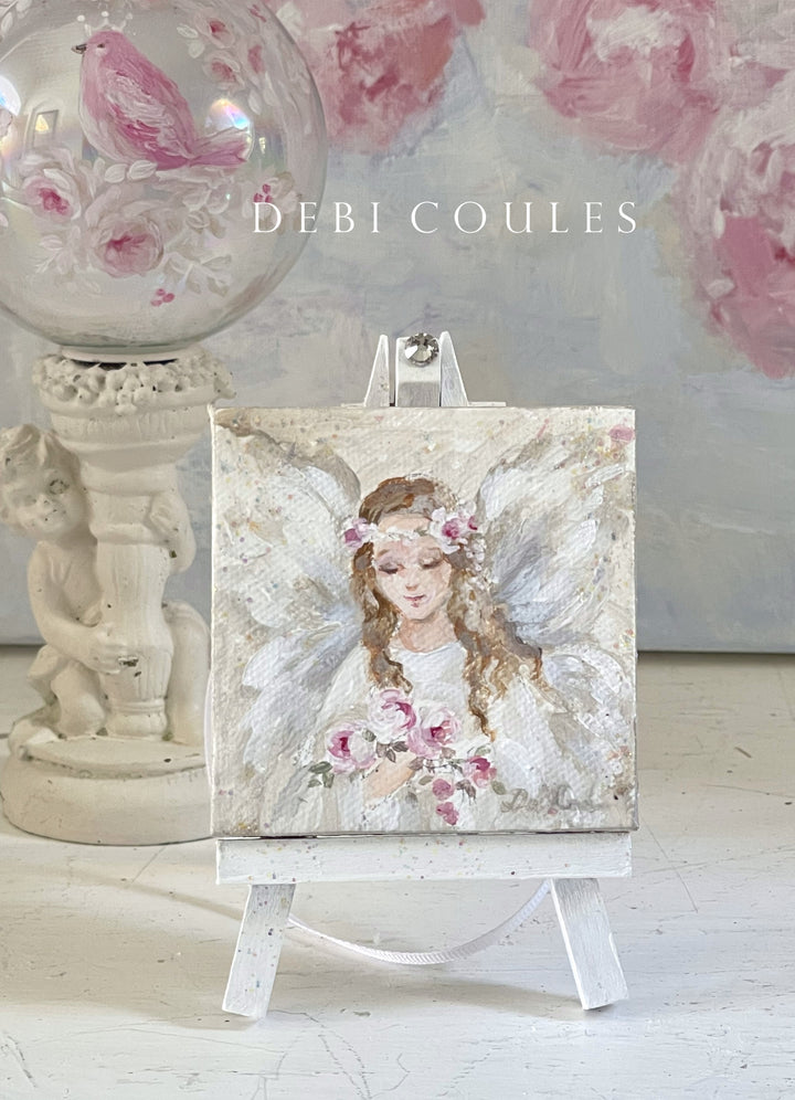 Holiday Angel Painting Ornament On Easel With Swarovski by Debi Coules
