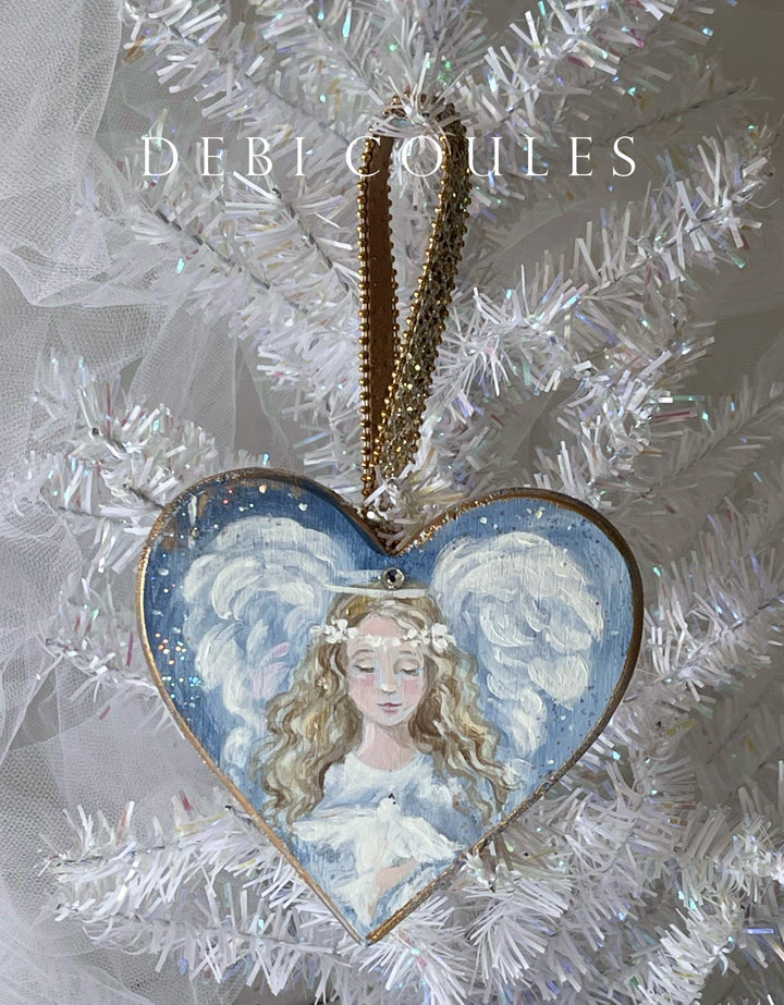 Angel Holding Dove Heart Ornament Swarovski Rhinestone Shabby Chic Original Debi Coules