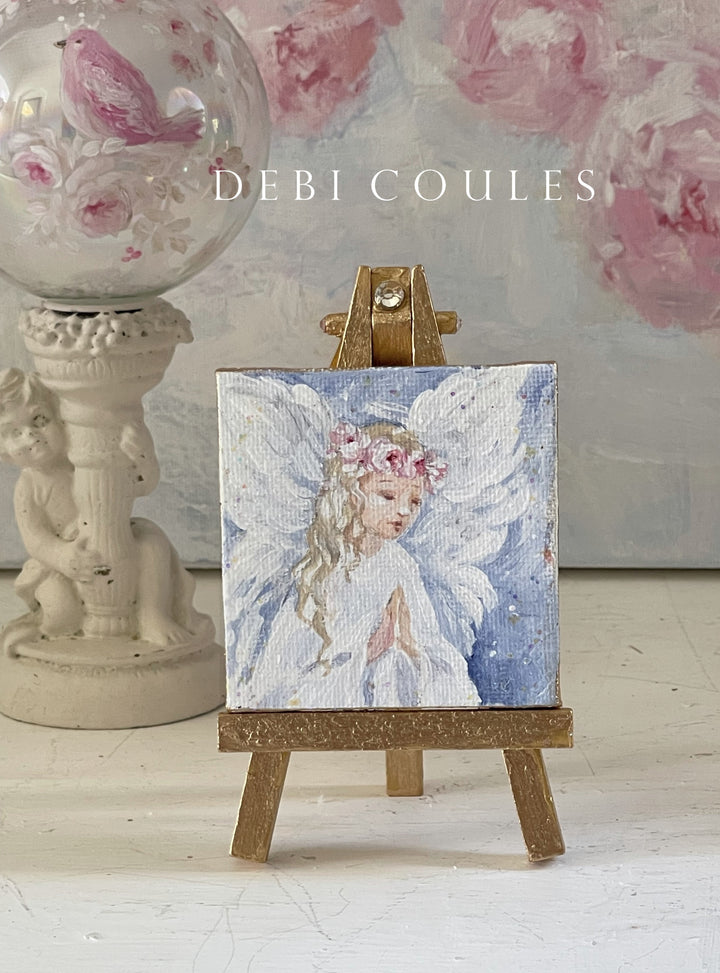 Holiday Angel With Roses Painting Ornament On Easel With Swarovski Original by Debi Coules