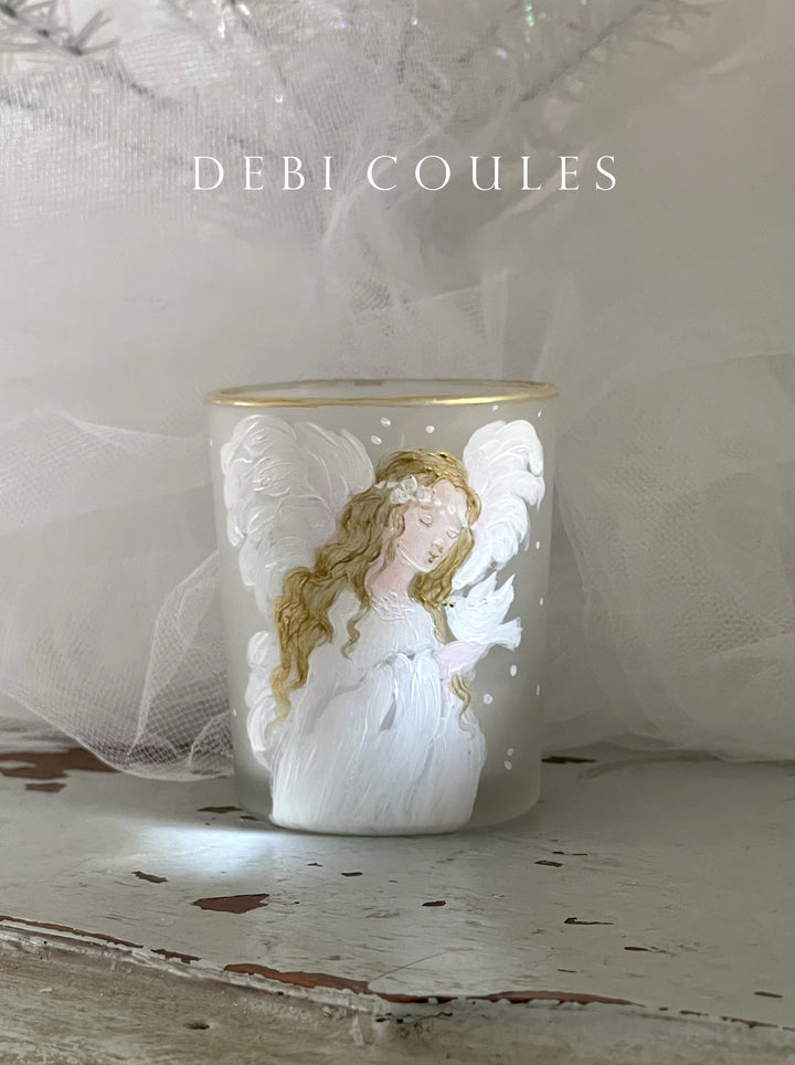 Angel With Dove Golden Accents Holiday Shabby Chic Original Debi Coules