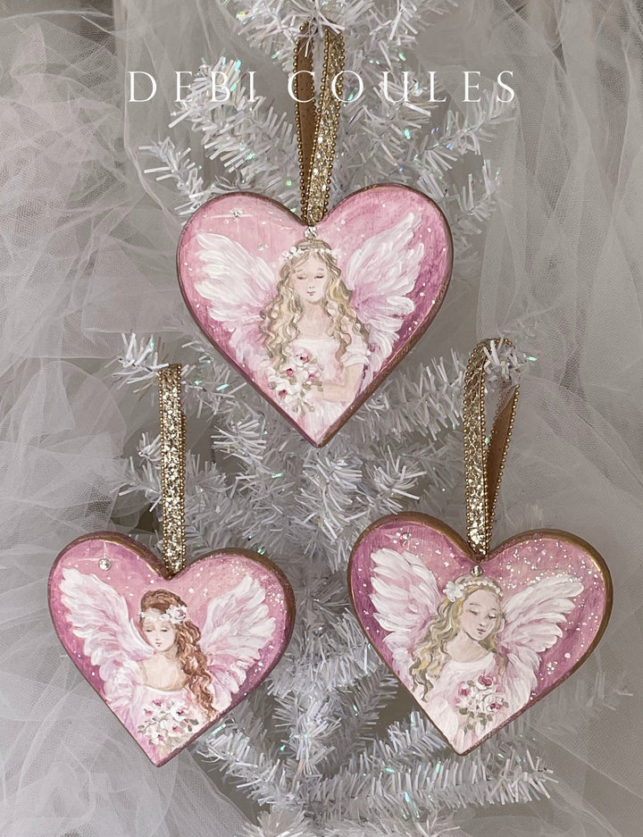 Angel Heart Ornament With Pink Roses Swarovski Rhinestone Crystals Shabby Chic Original Debi Coules