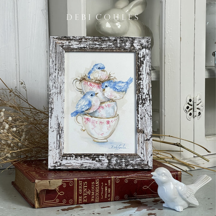 Sweet Gatherings- Original Bluebird Watercolor Painting by Debi Coules