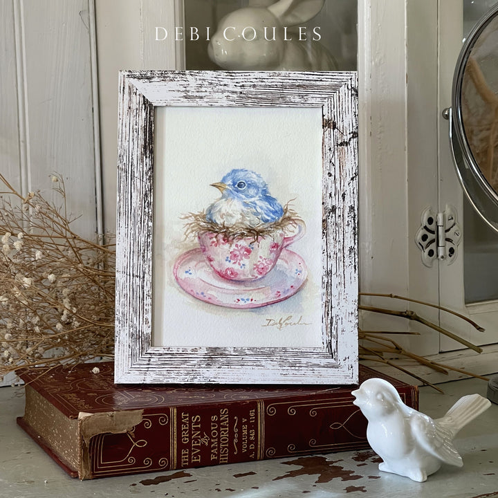 Little Nest of Love – Original Bluebird Watercolor by Debi Coules