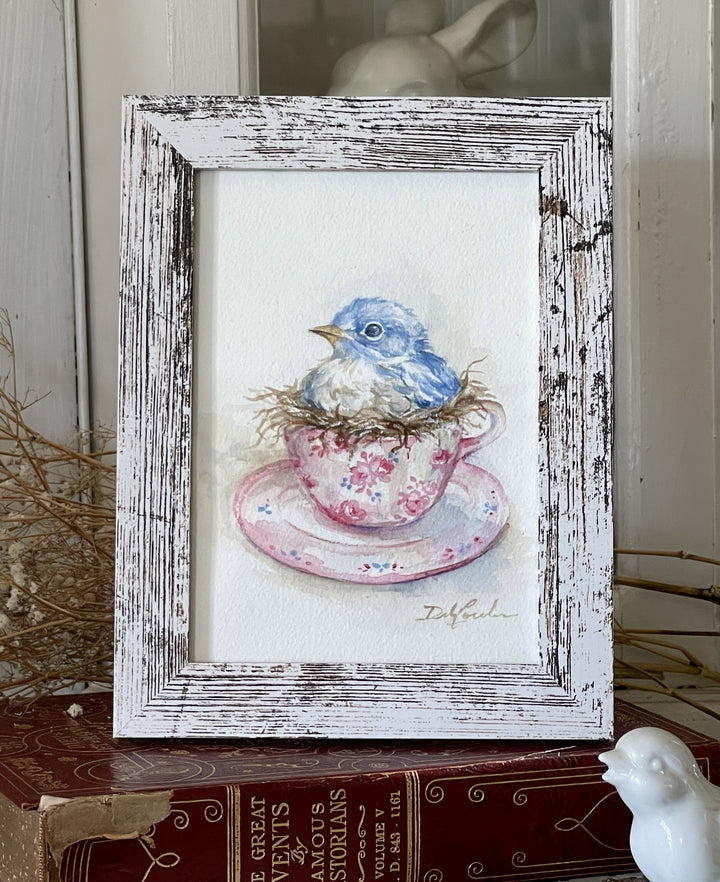 Little Nest of Love – Original Bluebird Watercolor by Debi Coules