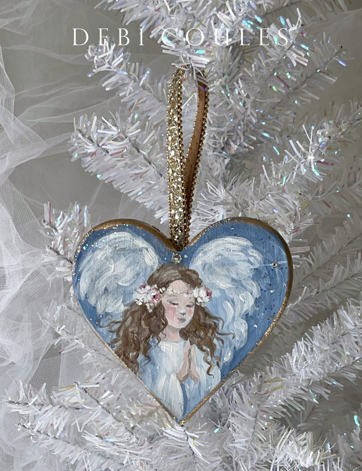 Angel Praying Heart Ornament Roses Swarovski Rhinestone Shabby Chic Original by Debi Coules