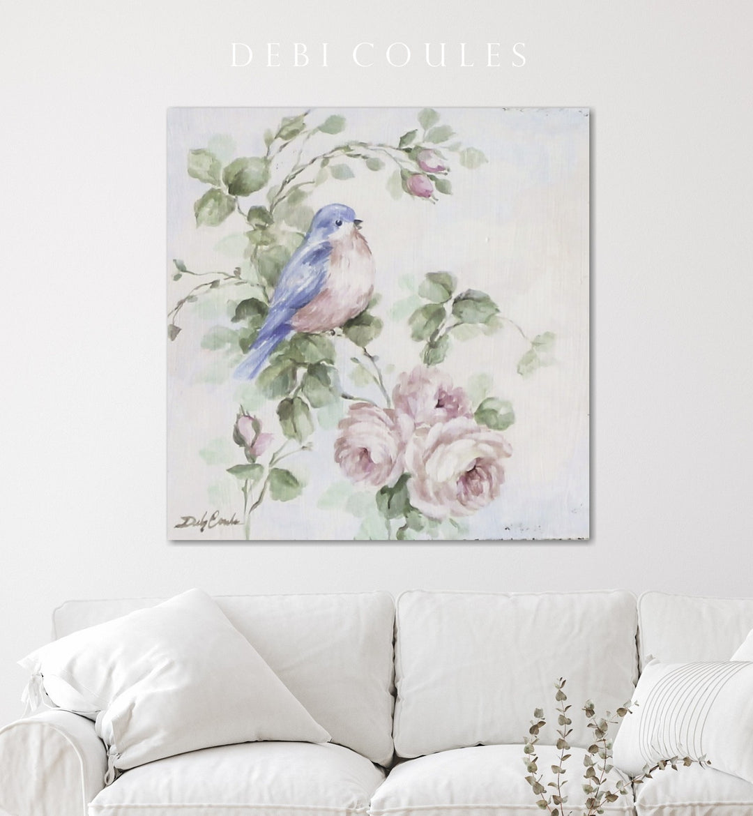 "Bluebird and Roses I" Canvas Giclée Print by Debi Coules