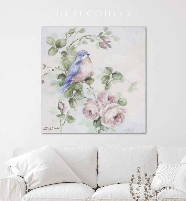 "Bluebird and Roses I" Canvas Giclée Print by Debi Coules