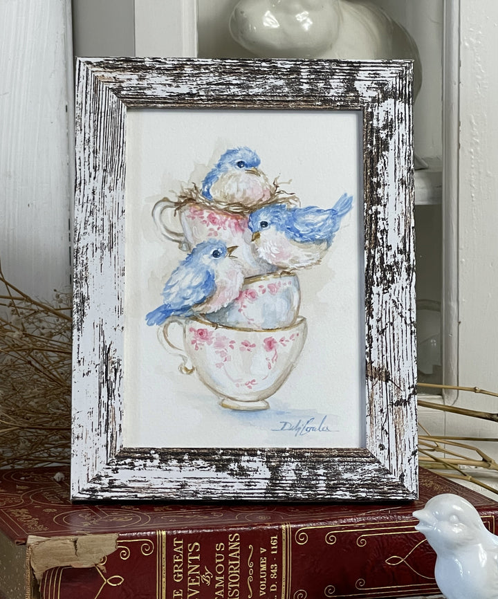Sweet Gatherings- Original Bluebird Watercolor Painting by Debi Coules