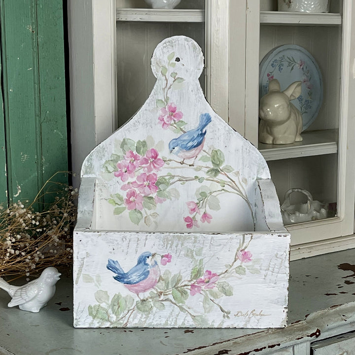 Vintage Shabby Chic Bluebird and Wild Roses Wooden Letter Holder – Hand Painted by Debi Coules