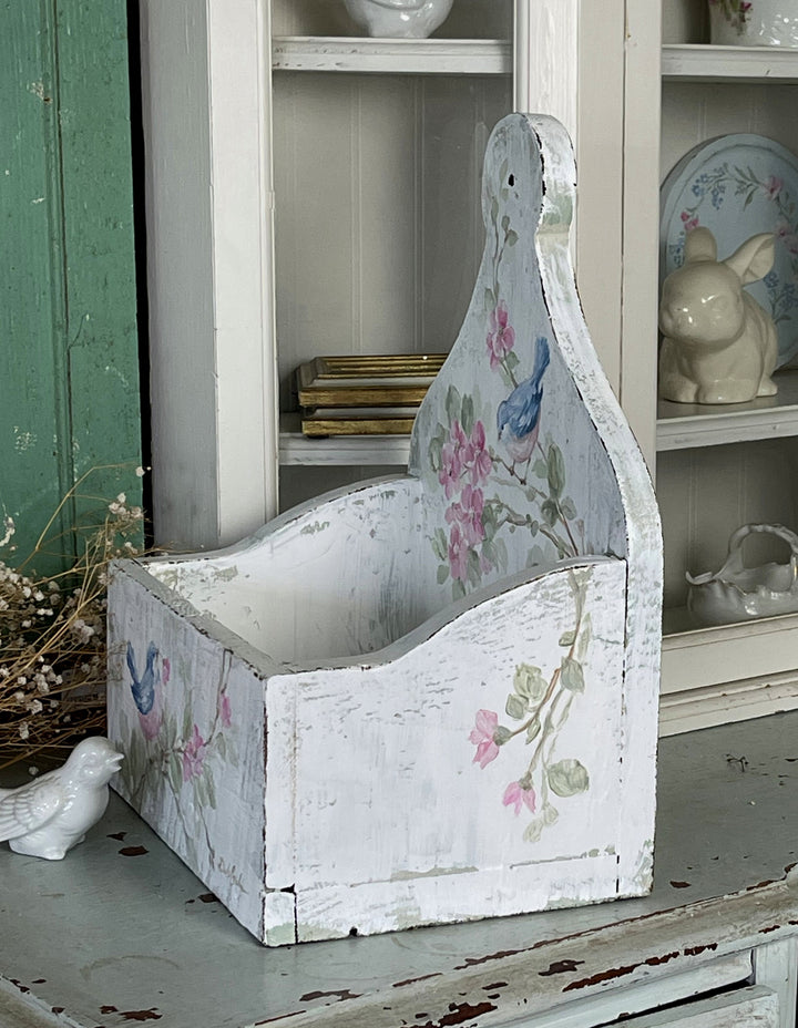Vintage Shabby Chic Bluebird and Wild Roses Wooden Letter Holder – Hand Painted by Debi Coules