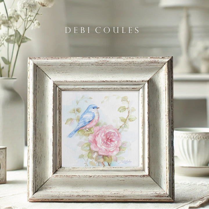 Blossoms and Bluebird Fine Art Paper Print Cottage Shabby Chic Style by Debi Coules