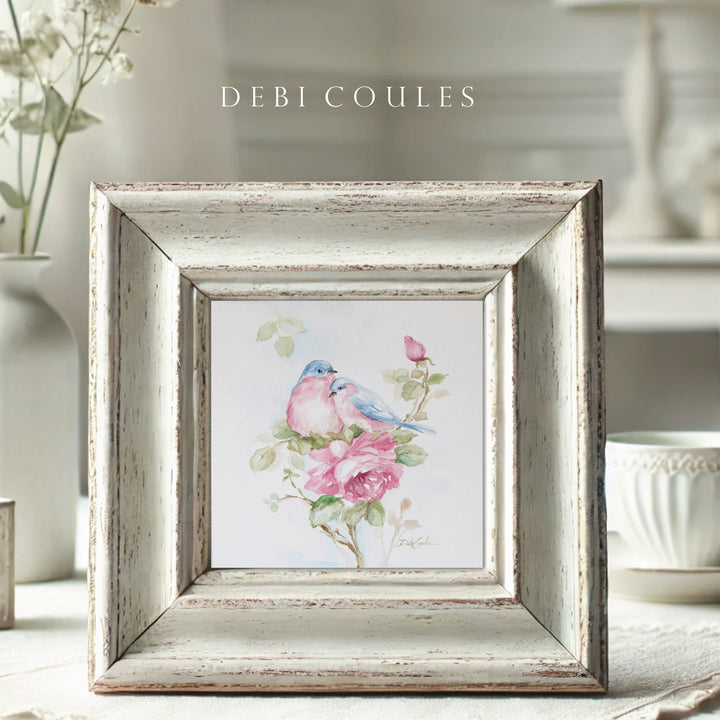 Shabby Chic Bluebirds Garden Watercolor Fine Art Paper Print by Debi Coules