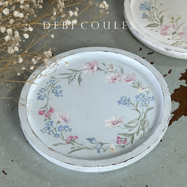 Hand-Painted Wildflower Tray in French Blue by Debi Coules – Shabby Chic Charm