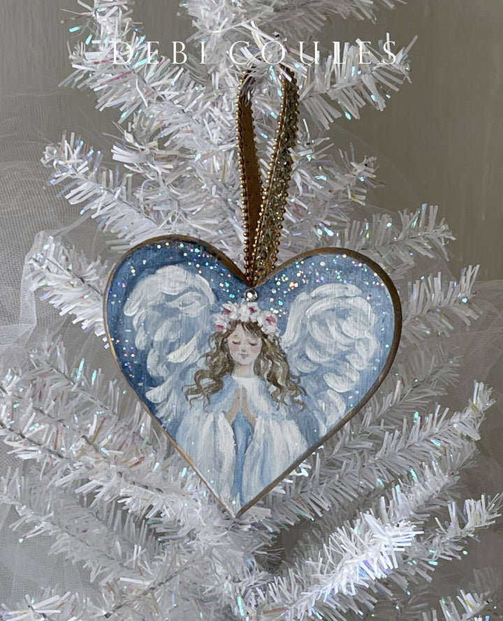 Angel Praying Heart Ornament Pink Roses Swarovski Rhinestone Shabby Chic Original Debi Coules