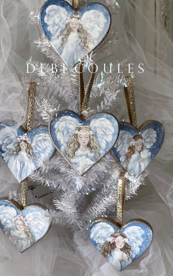 Angel Holding Dove Heart Ornament Swarovski Rhinestone Shabby Chic Original Debi Coules