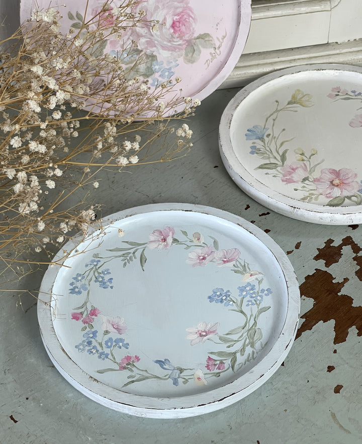 Hand-Painted Wildflower Tray in French Blue by Debi Coules – Shabby Chic Charm