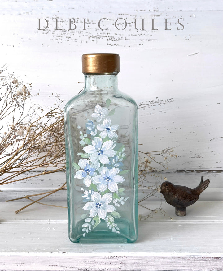 Shabby Chic Antique White Wildflowers Bottle Bud Vase Original by Debi Coules