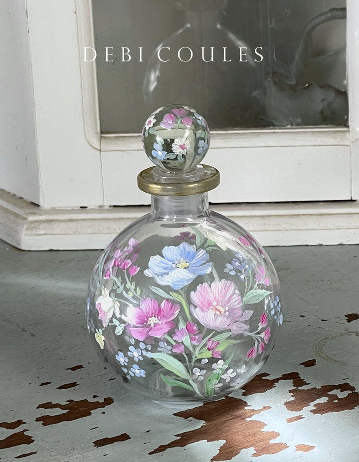 Hand-Painted Pink Wildflower Perfume Bottle-  by Debi Coules