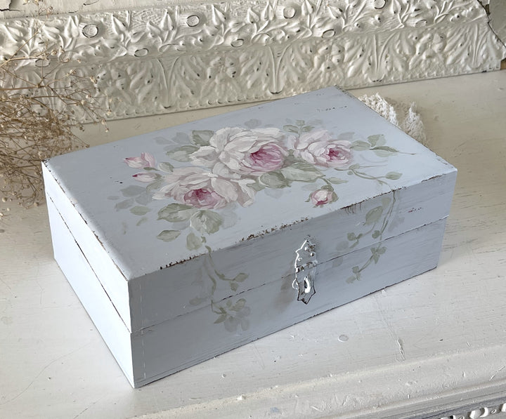 Shabby Chic vintage Keepsake Box Hand Painted Roses  Original by Debi Coules