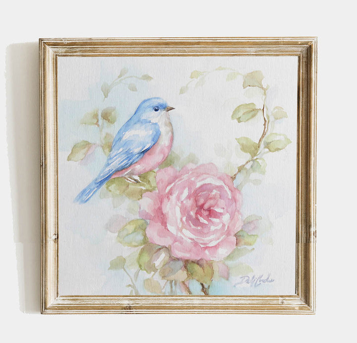 Blossoms and Bluebird Fine Art Paper Print Cottage Shabby Chic Style by Debi Coules