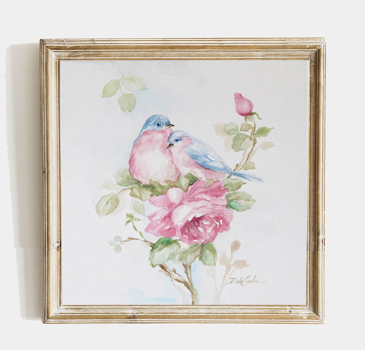 Shabby Chic Bluebirds Garden Watercolor Fine Art Paper Print by Debi Coules