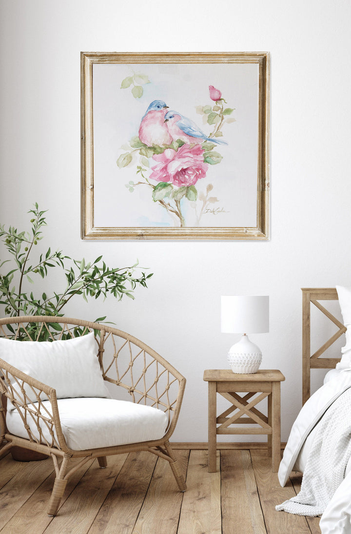 Shabby Chic Bluebirds Garden Watercolor Fine Art Paper Print by Debi Coules