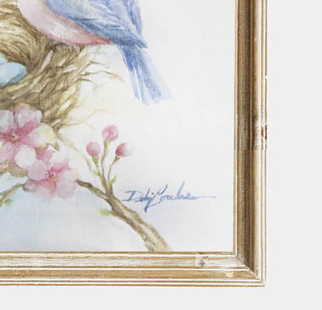 Rose Nest Retreat with Bluebirds Watercolor Fine Art Paper Print Cottage Style by Debi Coules Shabby Chic