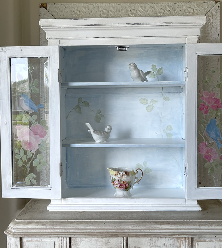Shabby Chic Hand-Painted Bluebird & Roses Cabinet by Debi Coules