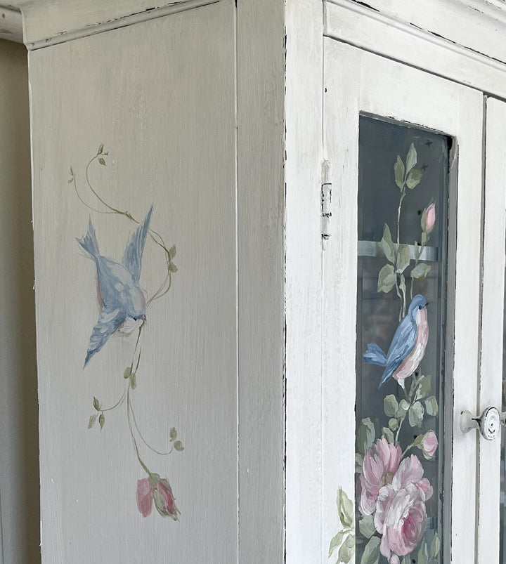 Shabby Chic Hand-Painted Bluebird & Roses Cabinet by Debi Coules