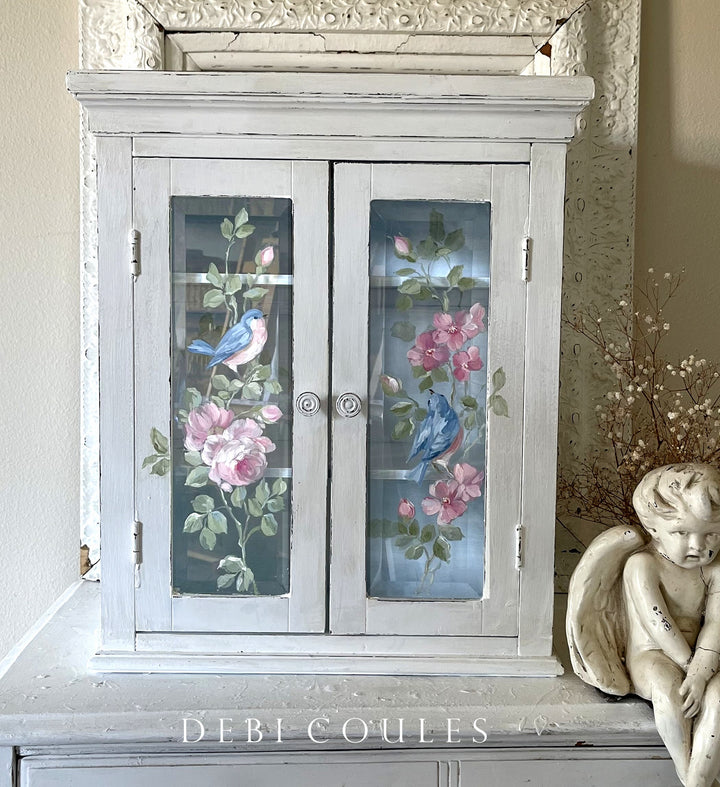 Shabby Chic Hand-Painted Bluebird & Roses Cabinet by Debi Coules