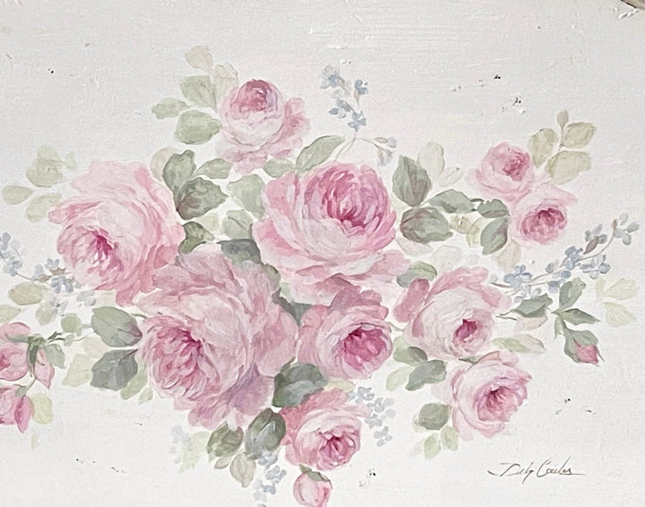 Shabby Chic Pink Roses Antique  Large Wall Plaque Wood Original by Debi Coules