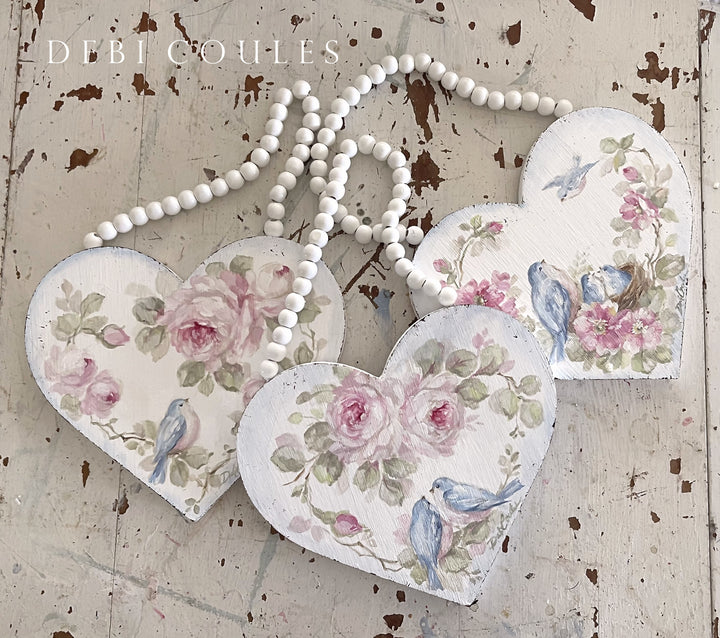 Shabby Chic Mother's Day Gift Large Wood Bluebird Roses and Nest With Baby Bluebirds by Debi Coules