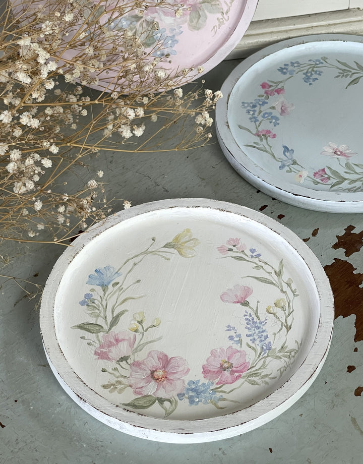 Hand-Painted Wildflower Tray in Soft White by Debi Coules – Shabby Chic Char