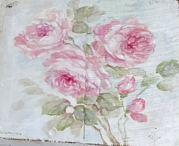 Shabby Chic  Large Hand-Painted Birdhouse with Roses, Bluebird and  Vintage Glass Pearl Perch – Signed by Debi Coules