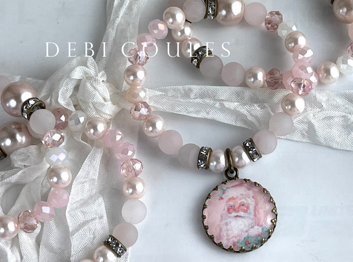 Shabby Chic Pink Santa Charm Bracelet Boho Romantic by Debi Coules