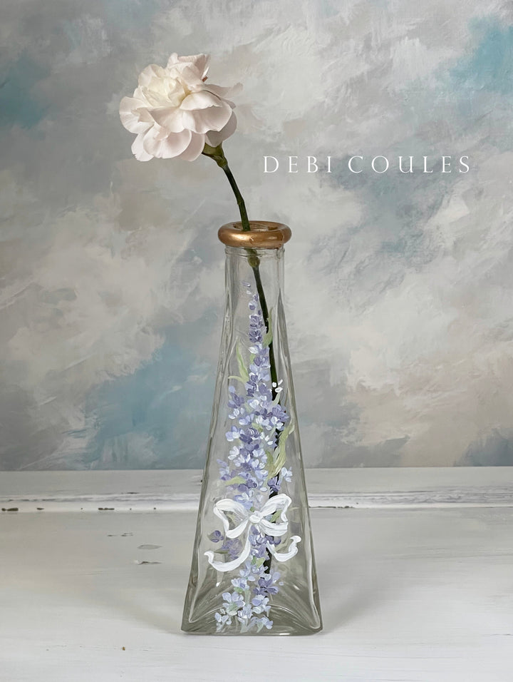 Shabby Chic Vintage Bottle Budvase  French Lavender Flowers by Debi Coules