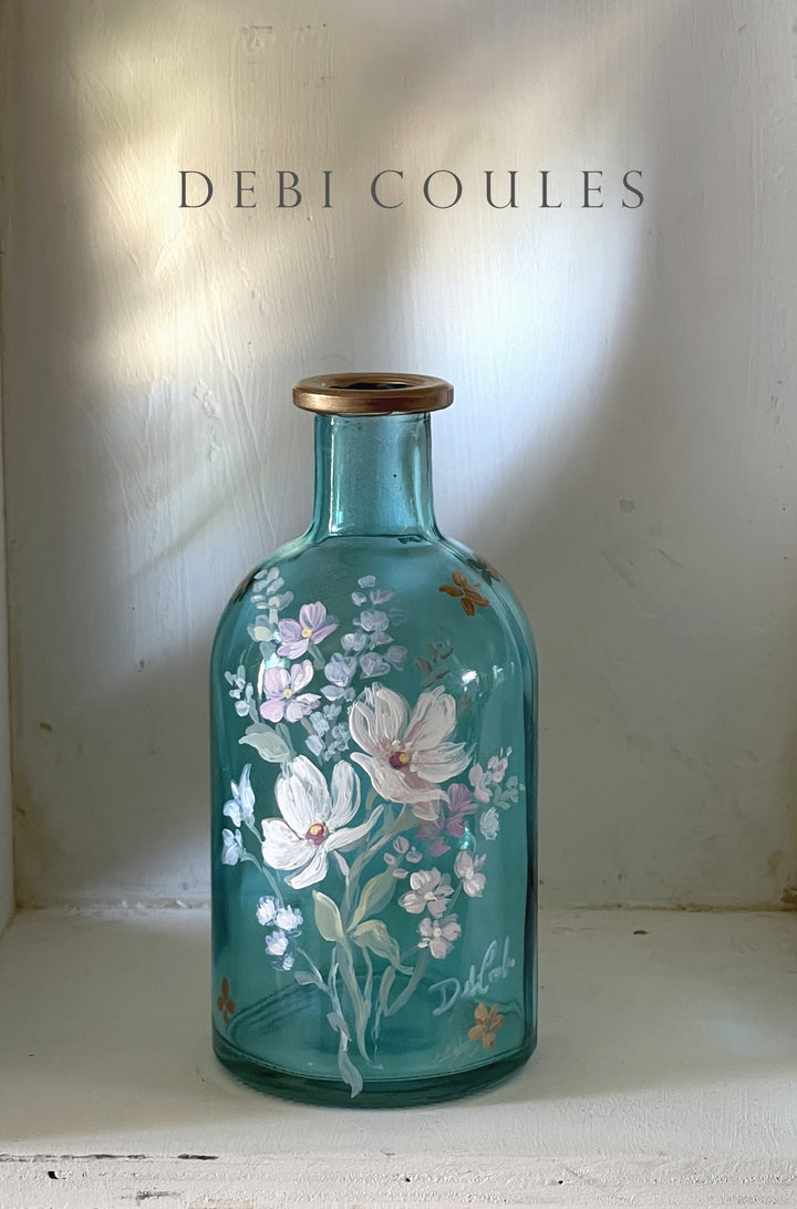Shabby Chic Wildflower Bud Vase Vintage Style Apothecary Bottle Hand Painted Original by Debi Coules