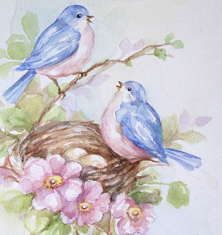 Nested in Bloom Fine Art  Print by Debi Coules with Bluebirds Shabby Cottage Chic