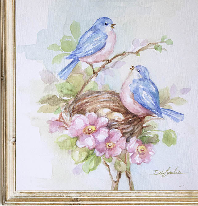 Nested in Bloom Fine Art  Print by Debi Coules with Bluebirds Shabby Cottage Chic