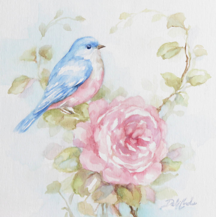 Blossoms and Bluebird Fine Art Paper Print Cottage Shabby Chic Style by Debi Coules