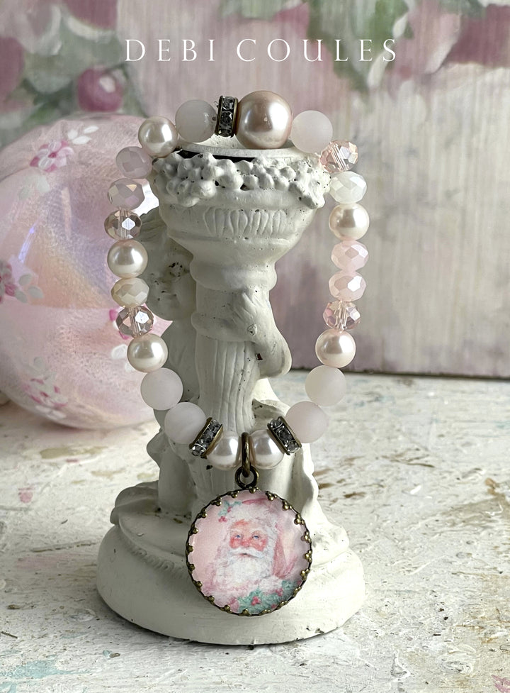 Shabby Chic Pink Santa Charm Bracelet Boho Romantic by Debi Coules