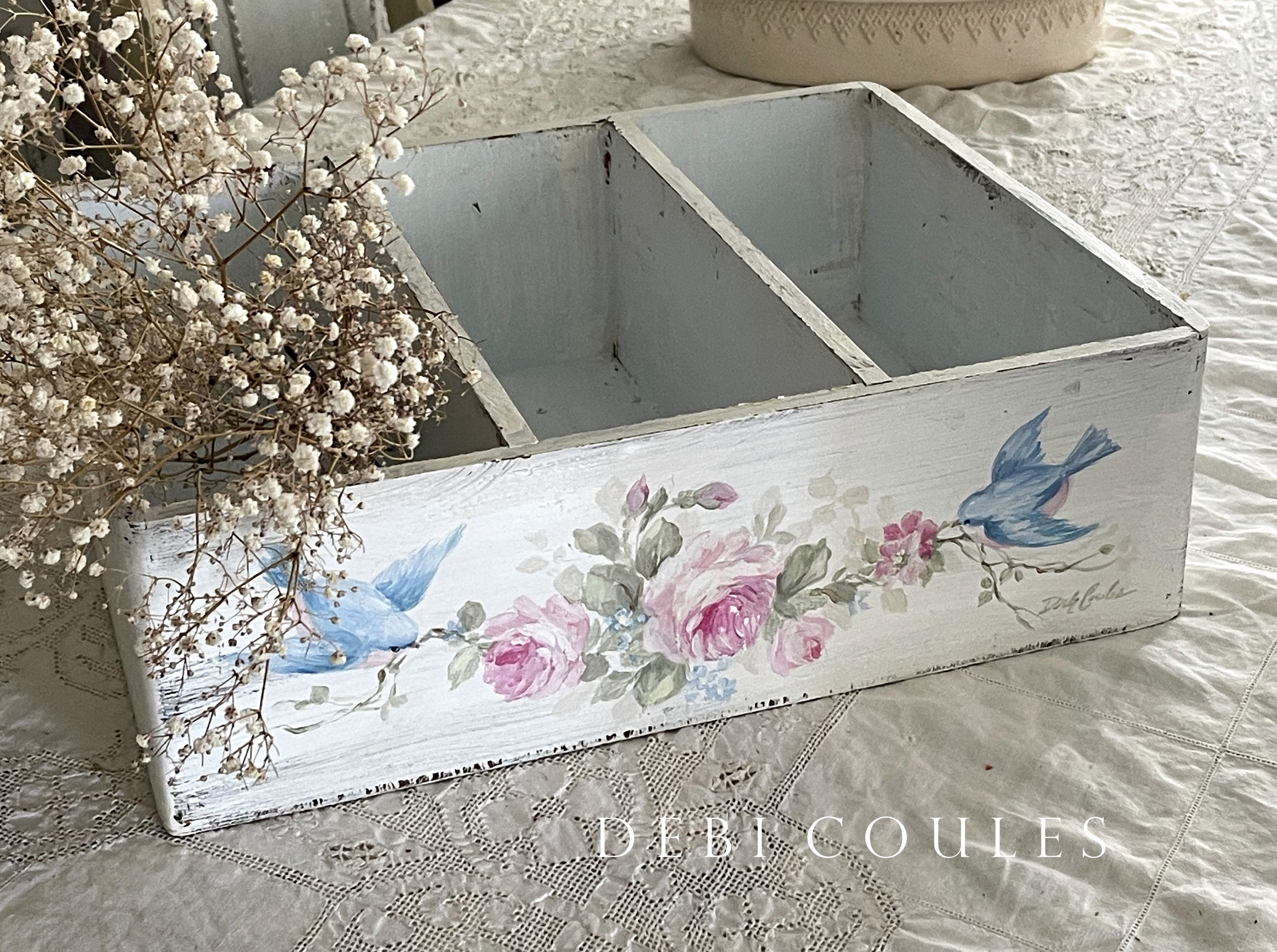 Romantic Shabby Chic Vintage Wooden Bluebird and Roses Organizer by De ...
