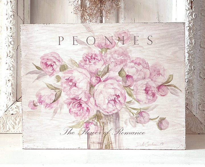Shabby French Chic "Peonies" Wood Print Sign by Debi Coules