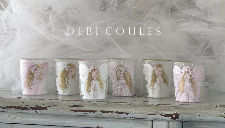 Pink Ange Glass Votive Holiday Frosted with Roses Shabby Chic Original Debi Coules