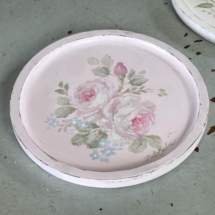 Hand-Painted Pale Pink Rose Tray by Debi Coules – Shabby Chic Keepsake Holder