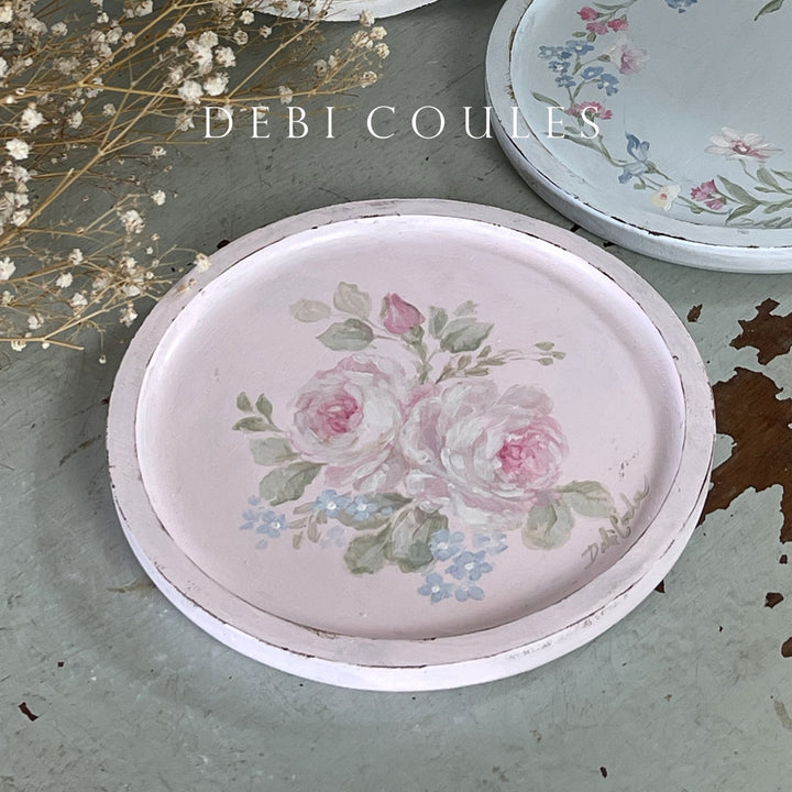 Hand-Painted Pale Pink Rose Tray by Debi Coules – Shabby Chic Keepsake Holder
